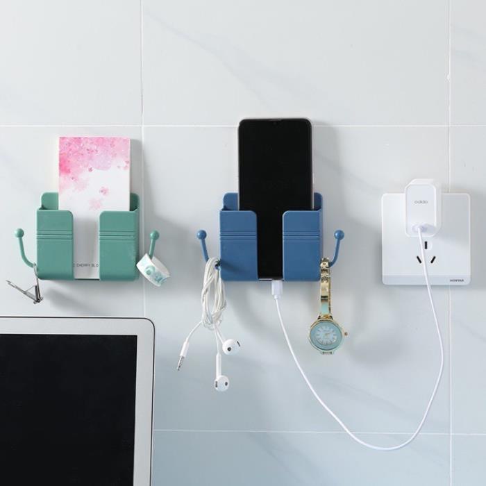 Kệ Dán Tường Có Tai Để Remote, Đồ Dùng - Giá Đỡ Điện Thoại Có Móc Treo Chìa Khóa, Dây Sạc Hàng Việt Nhật