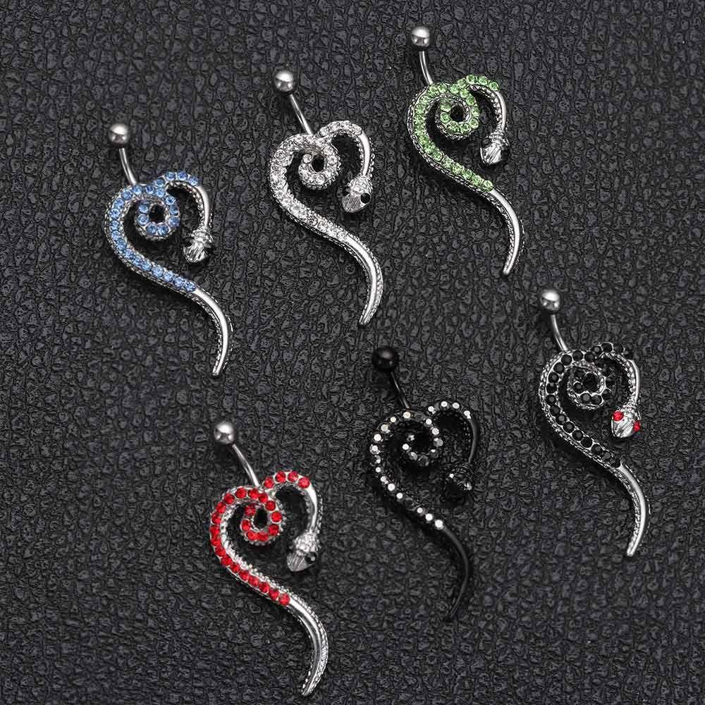 Khuyên Rốn Bằng Thép Không Gỉ Mềm Mại|Con Rắn Đính Đá Zircon Sang Trọng