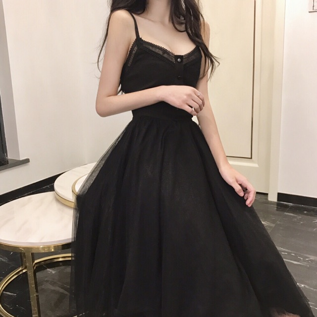 🔥CÓ SẴN || Đầm ren đen 2 dây style công chúa