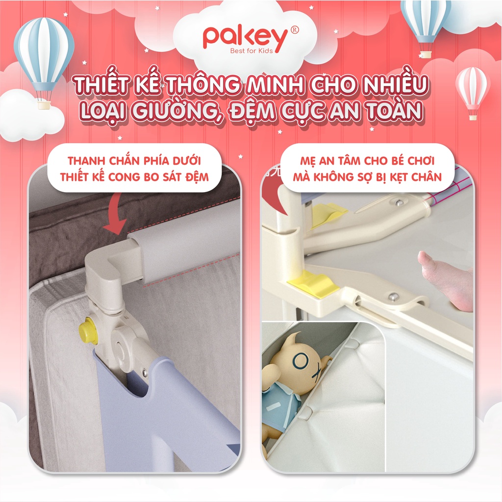 Thanh Chắn Giường PAKEY NHẬT BẢN 2022 Cao 105cm Nâng Hạ 1 Bên Dễ Dàng, Thanh Chặn Giường Dạng Trượt Chắc Chắn
