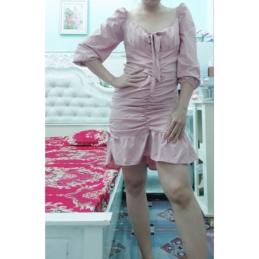 Thanh lý đầm hồng nhún size dưới 50kg