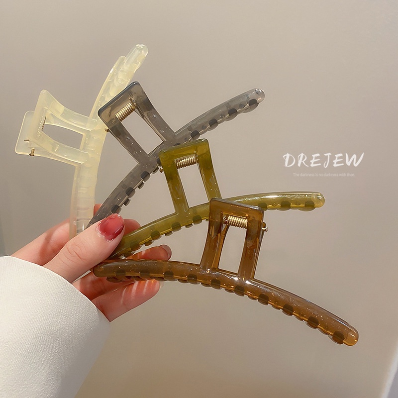 DREJEW Kẹp tóc acrylic màu thạch hình vuông thời trang Hàn Quốc đơn giản dễ phối đồ