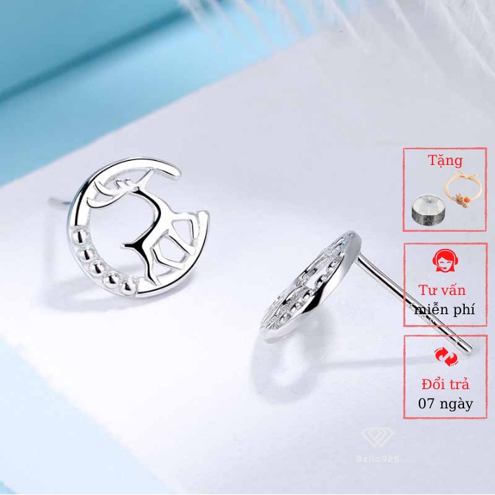 Bông tai nữ hình con tuần lộc khuyên tai bạc 925 hàng hộp sang trọng Bella925 C151
