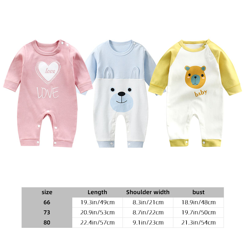 Áo Liền Quần Tay Dài Chất Cotton Hoạ Tiết Hoạt Hình Đáng Yêu Dành Cho Bé