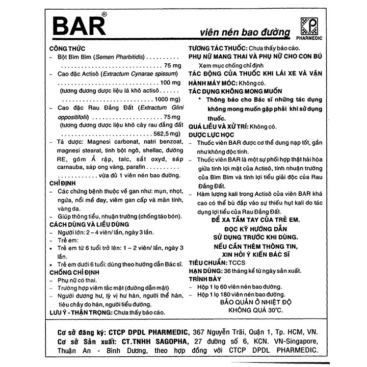 BAR Actiso Hộp 180 Viên - Viên uống mát gan lợi mật - B.A.R - Coastlinecare Pharmacy