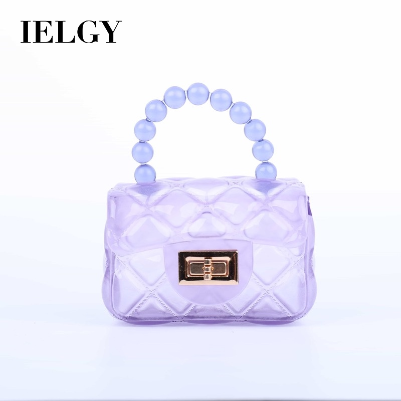 Túi IELGY đeo chéo vai dáng vuông cỡ nhỏ màu thạch ngọc trai trong suốt phối dây thời trang