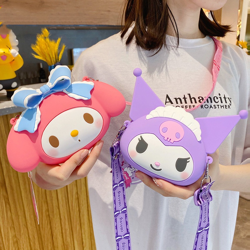 Túi Đeo Chéo Vai Bằng Silicon Hình Mèo Hello Kitty Kuromi Dành Cho Bé Gái