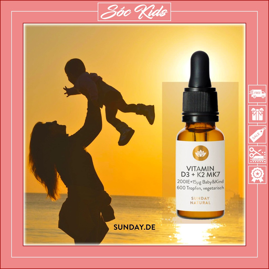 Vitamin D3 K2 MK7 Sunday Natural Cho Bé Từ Sơ Sinh - CHUẨN ĐỨC | DATE 2023 | MẪU MỚI | LỌ 20ML | SÓC KIDS