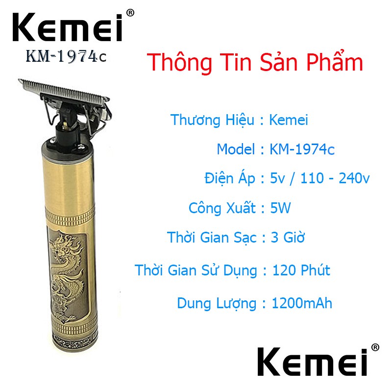 Tông đơ bấm viền phong thủy phật độ cao cấp Kemei 1974a + 1974c