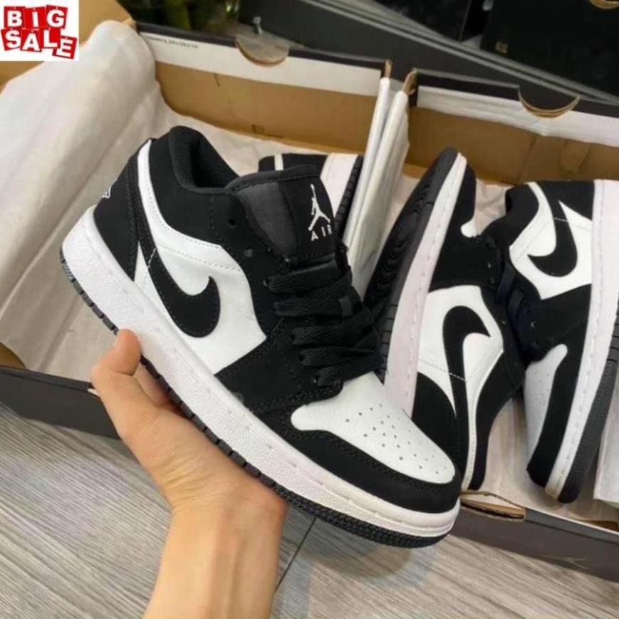 Giày Nike Jordan Panda JD1 Cổ Thấp Đen Trắng Bản Da Nỉ Full Box Bill _mi9 : ! * -JK*9