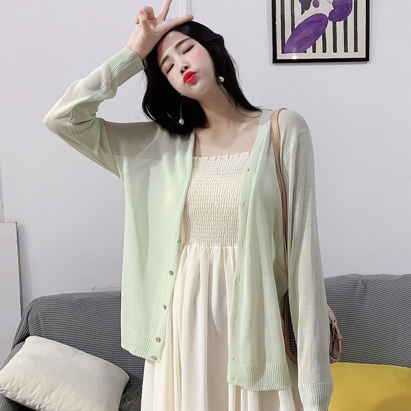 Áo Khoác Cardigan Dệt Kim Chống Nắng Xinh Xắn Cho Nữ