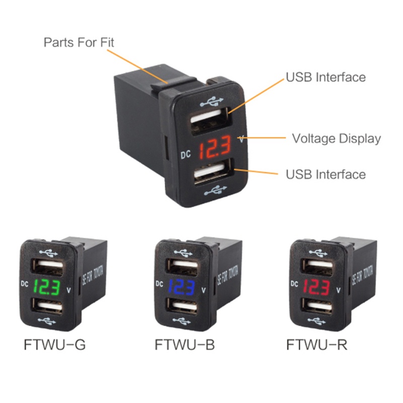 Hsv 12v cổng usb kép ổ cắm sạc trên ô tô vôn kế 4 bộ chuyển đổi nguồn 2a cho
