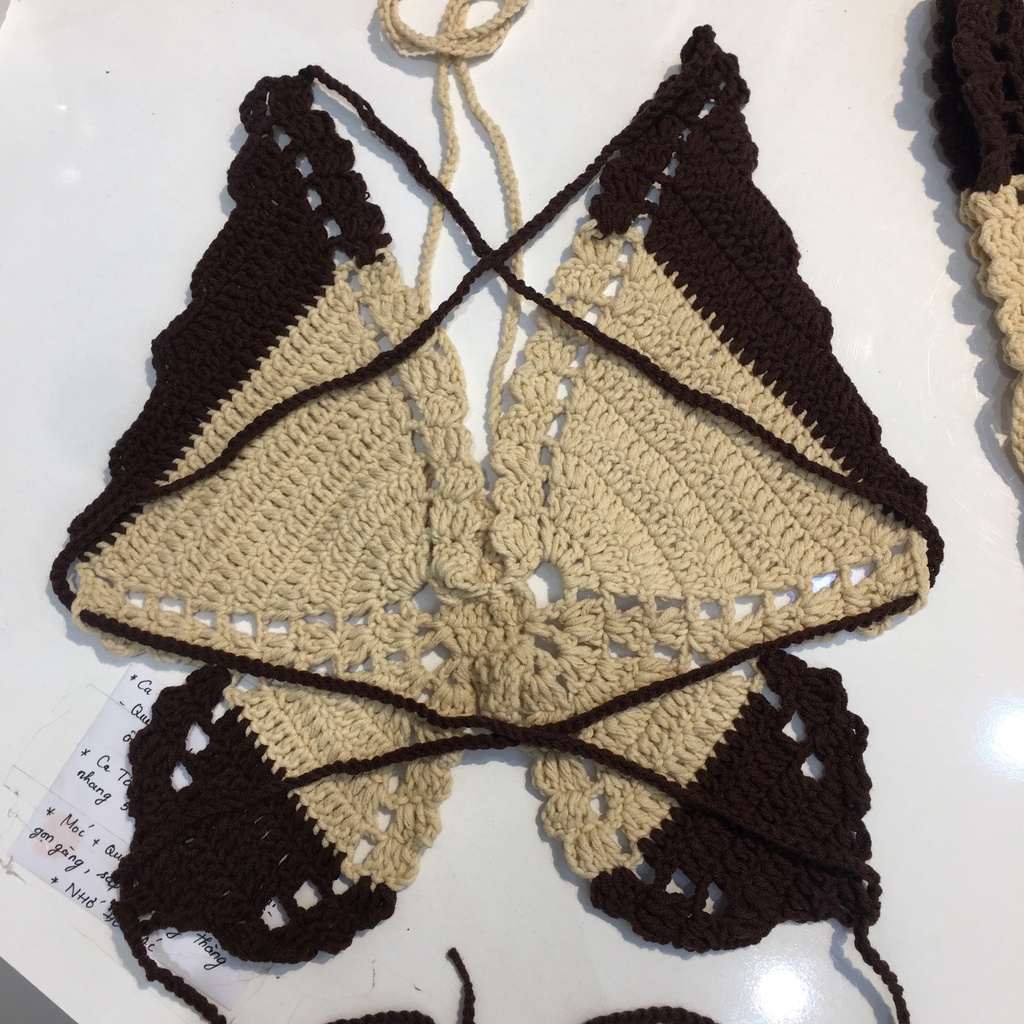Áo yếm len đan hình bươm bướm phối 2 màu "butterfly crochet "