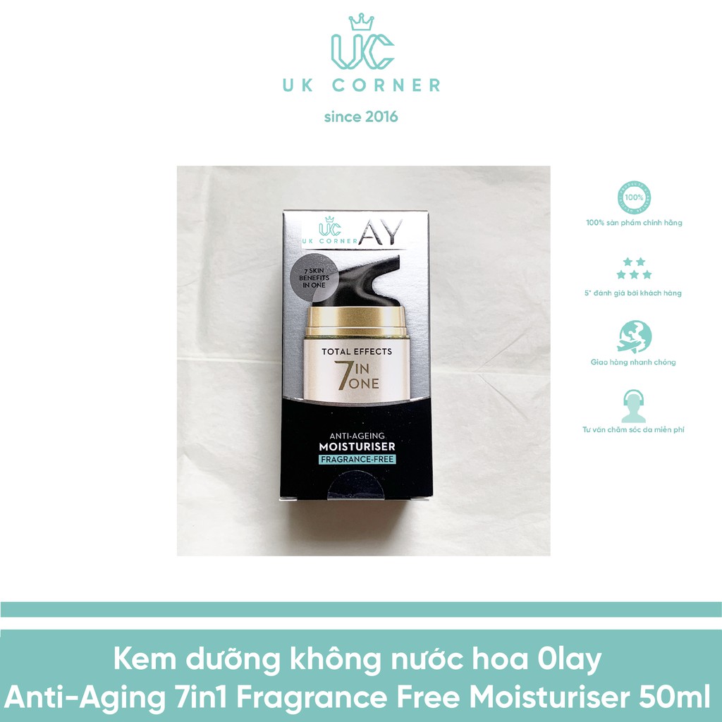 [MỚI] OLAYUK-phân phối Kem dưỡng ngày KO hương liệu Olay Total Effect Anti-Aging 7 in one Fragrance Free Moisturiser 50m