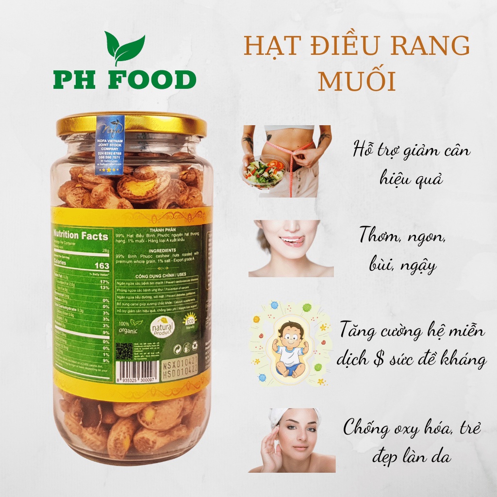 Hạt điều rang muối nguyên hạt PH Foods Hạt điều rang muối Bình Phước thơm ngon giòn ngậy Nofa Healthy Food