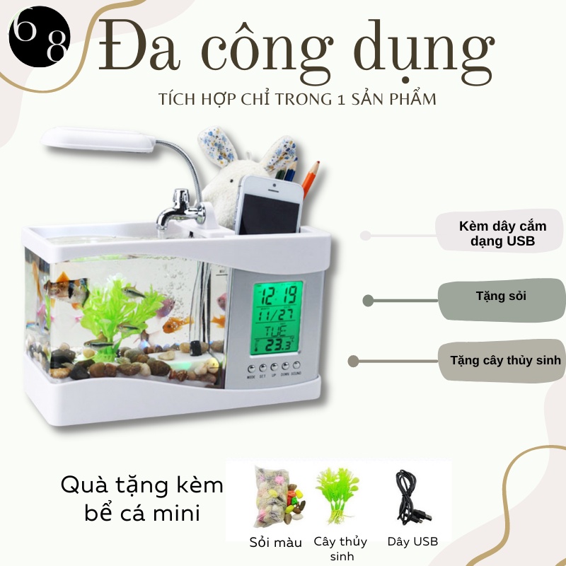 Bể Cá mini Phong Thủy 68 Hồ Cá cảnh thủy sinh để bàn