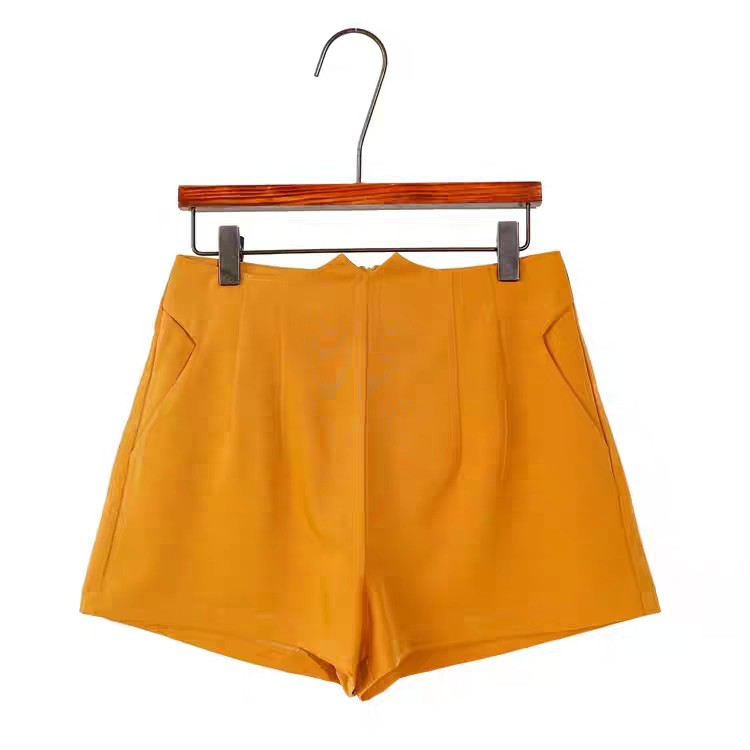 Quần sooc nữ Quảng Châu kéo khóa sau (Vàng nghệ) Q382 - Quần short nữ Women Short
