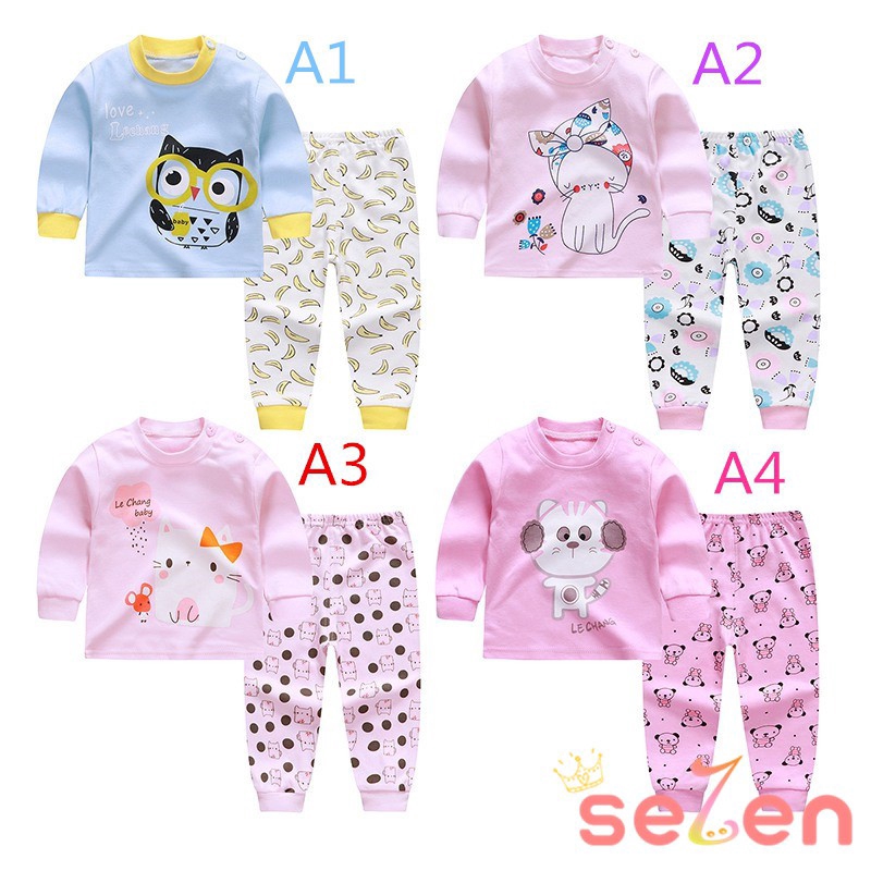 Set đồ bộ dài tay in họa tiết hoạt hình xinh xắn dành cho các bé