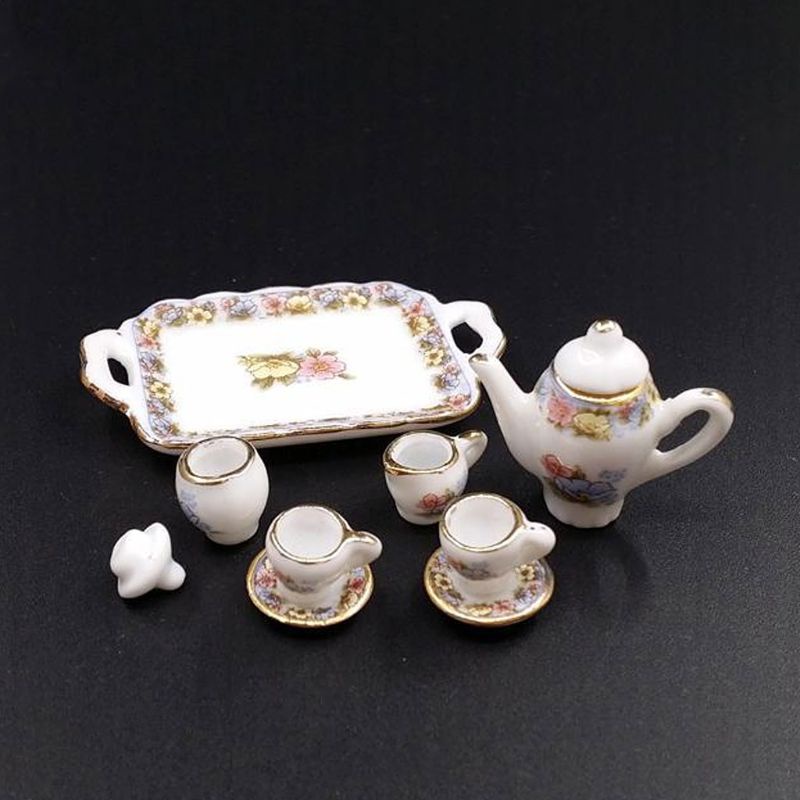 Bộ Phụ Kiện Trang Trí Nhà Búp Bê Bằng Sứ Màu Vàng Hồng 1 / 12