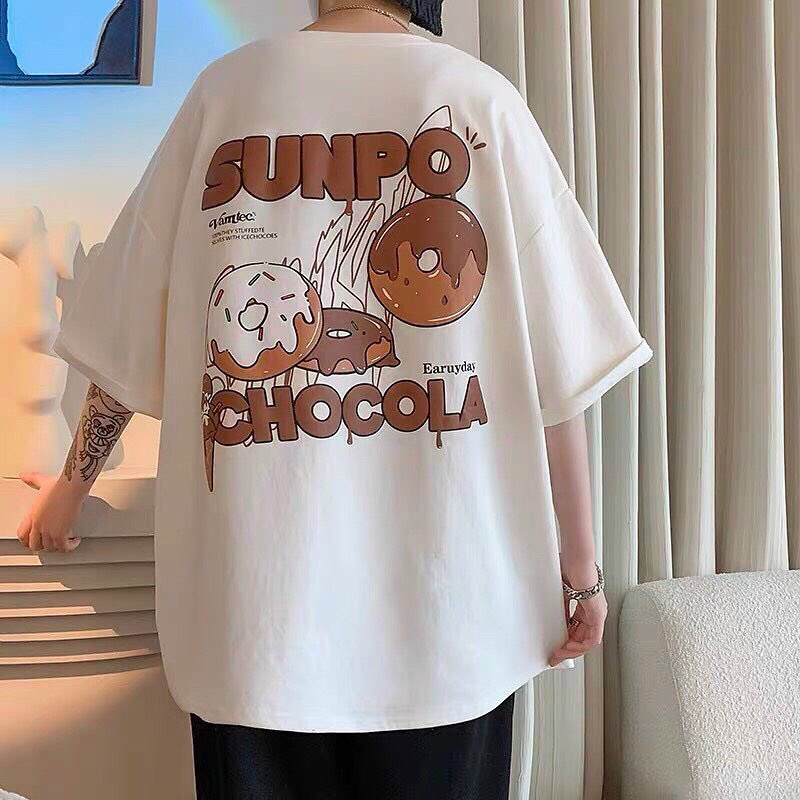 Áo Thun Tay Lỡ Unisex CHOCOLATE màu TRẮNG /Nam nữ unisex/ Áo phông cổ tròn form rộng Jejul.store