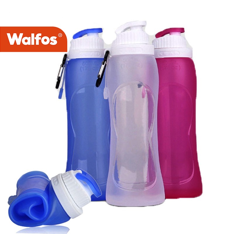 Bình nước thể thao WALFOS silicone gấp gọn lại được thiết kế sáng tạo 500ml