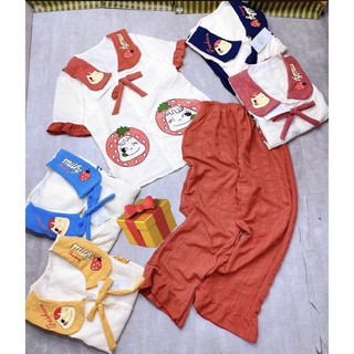 Set đồ bộ-set bộ đủi mix quần dài ống rộng siêu kute freesize < 58 kg mặc xinh.