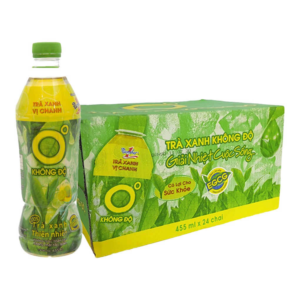6 Chai Trà Xanh Không Độ Vị Chanh Chai Nhựa PEP 455ml Date Luôn Mới