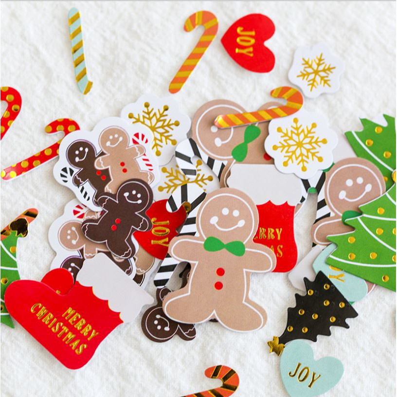 Bộ 45 nhãn dán Giáng sinh sáng tạo Hàn Quốc Gói bánh gừng Người tuyết  trang trí tự sổ thiệp mùa Noel