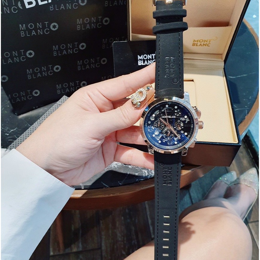 ĐỒNG HỒ NAM MONTBLANC G1189 CHRONOGRAPH MẶT LỘ MÁY , DÂY DA , SIZE 44MM