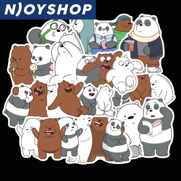 SET 50 MIẾNG STICKER 3 CHÚ GẤU WE BARE BEAR CHỐNG NƯỚC DÁN NÓN BẢO HIỂM, LAPTOP, VALI, TỦ, BÀN HỌC, XE MÁY