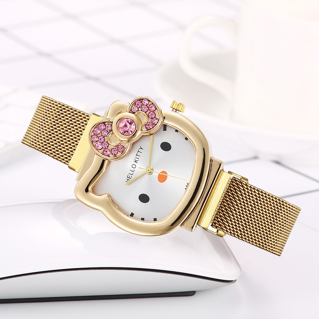 Đồng hồ dây đeo hít nam châm mặt hình Hello Kitty đính đá sang trọng
