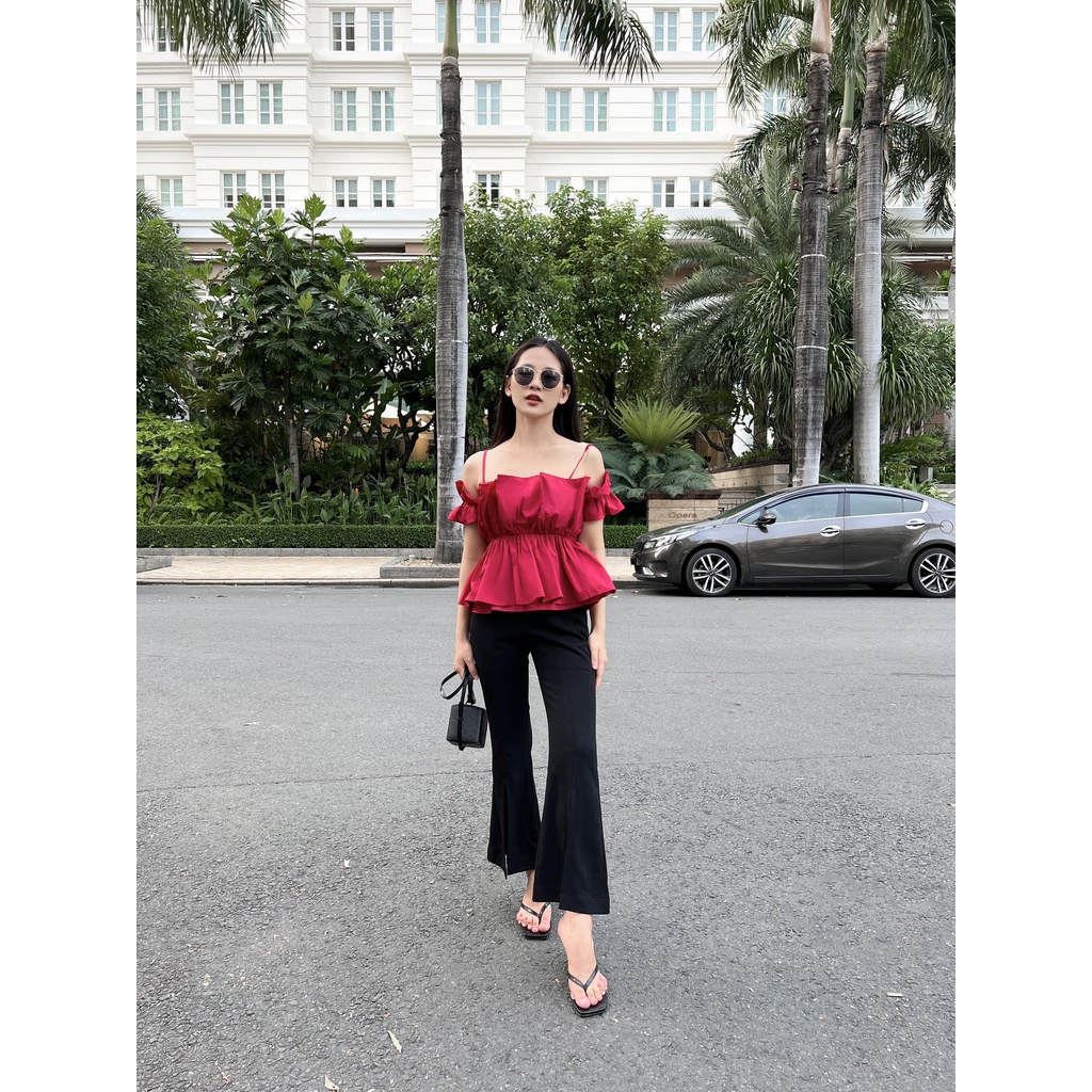 YU CHERRY | Quần nữ ống loe xẻ tà, Split Signature Pants YQ016