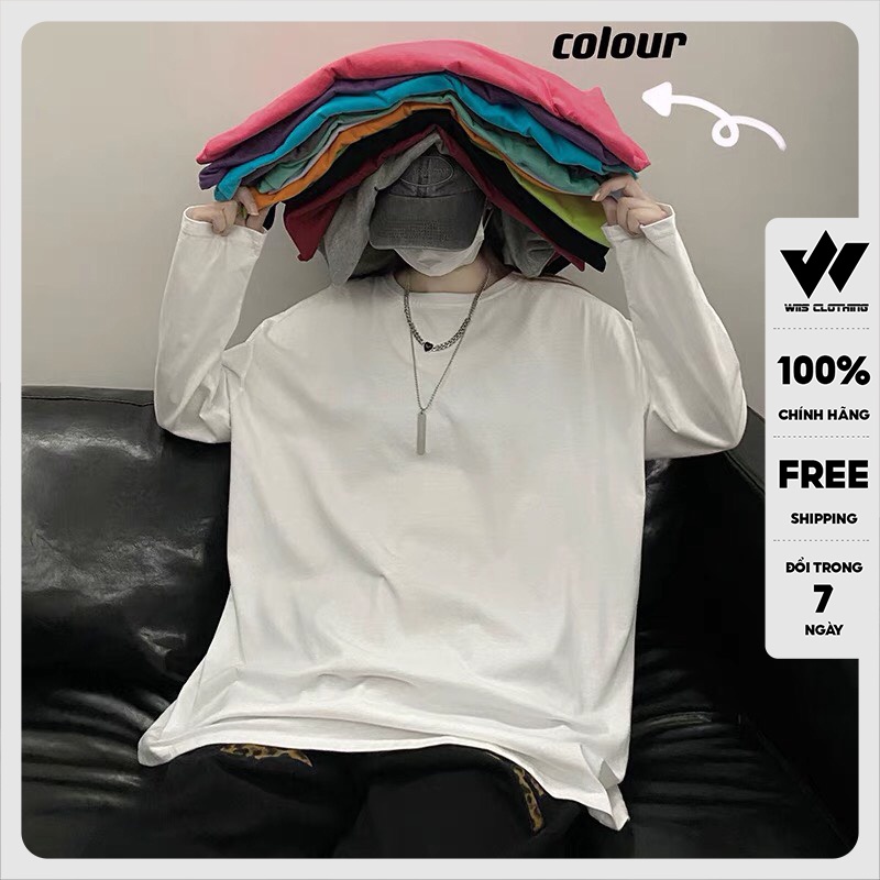 Áo thun tay dài WIIS phông unisex form rộng Trơn nam nữ sweater oversize ulzzang