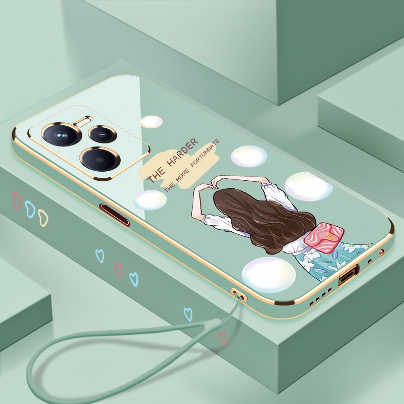 Ốp Điện Thoại Silicon Viền Thẳng Mềm Hình Hoạt Hình Có Dây Đeo Cho realme c35 c31 9 9i 9 pro