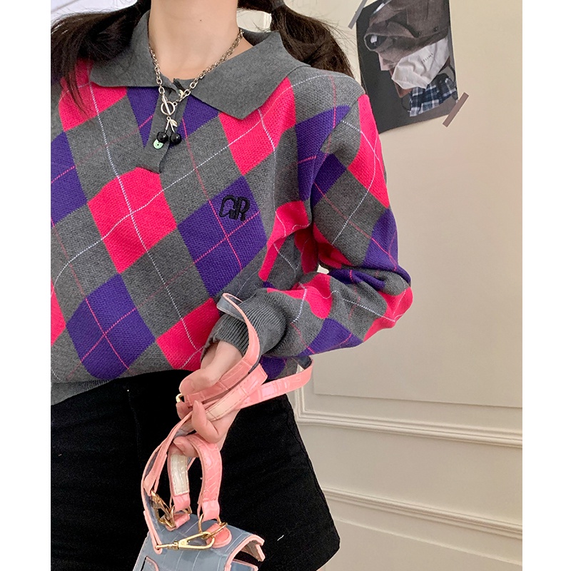 NUZIRO  Áo sweater  dệt kim cổ polo dáng ngắn thời trang mùa thu mới cho nữ