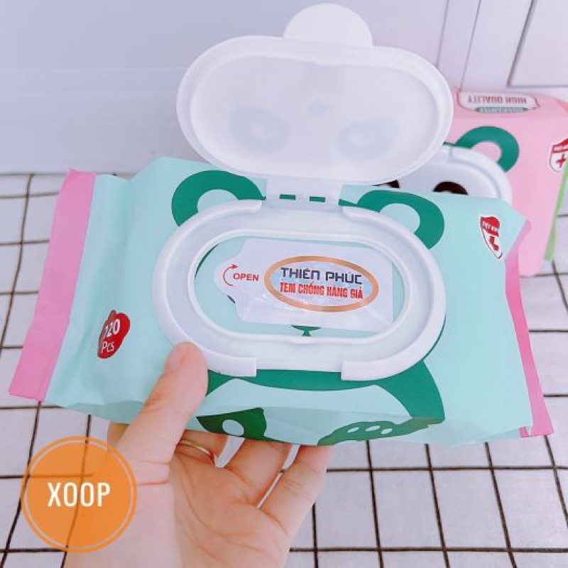 Combo 5 Gói Khăn giấy ướt gấu trúc Thiên Phúc không mùi 120 tờ cho trẻ sơ sinh