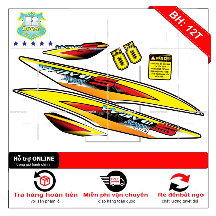 ( Quí khách vui lòng mang ra tiệm cho thợ dán ) Tem wave 2016 vàng đen