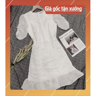 [ XẢ KHO- GIÁ SỐC] Váy trắng cổ V nhún thân