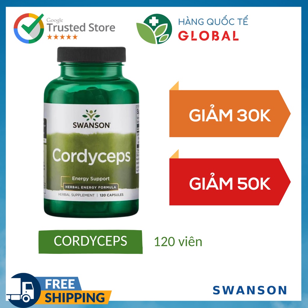 SWANSON CORDYCEPS 600mg, 120 viên, Đông trùng hạ thảo, bồi bổ cơ thể