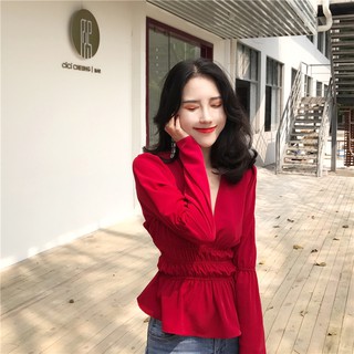 Áo cổ V chun eo