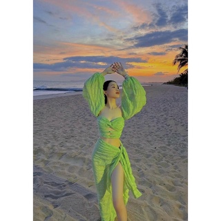 Đầm tay bồng set 3 món kèm bikini