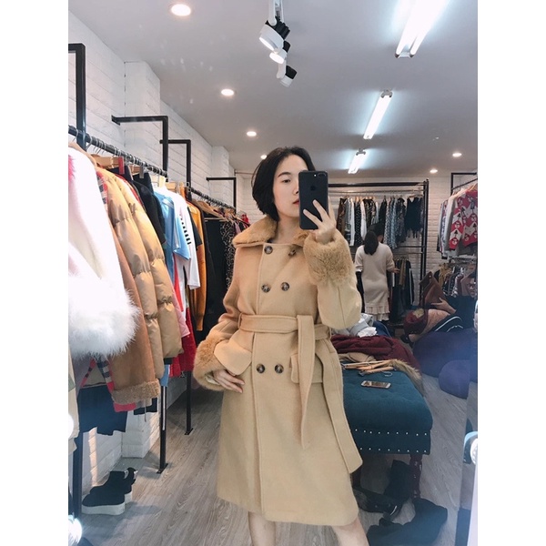 Áo khoác dạ cổ lông tay lông
