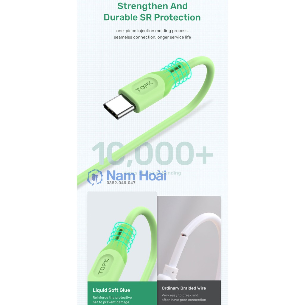 Cáp Sạc Micro Usb Type C Topk An84 Làm Bằng Tpe Silicone Mềm