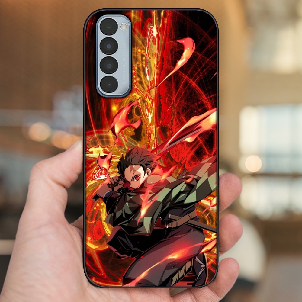 Ốp lưng Oppo Reno 4 Pro viền đen in hình Tanjiro Kimetsu No Yaiba