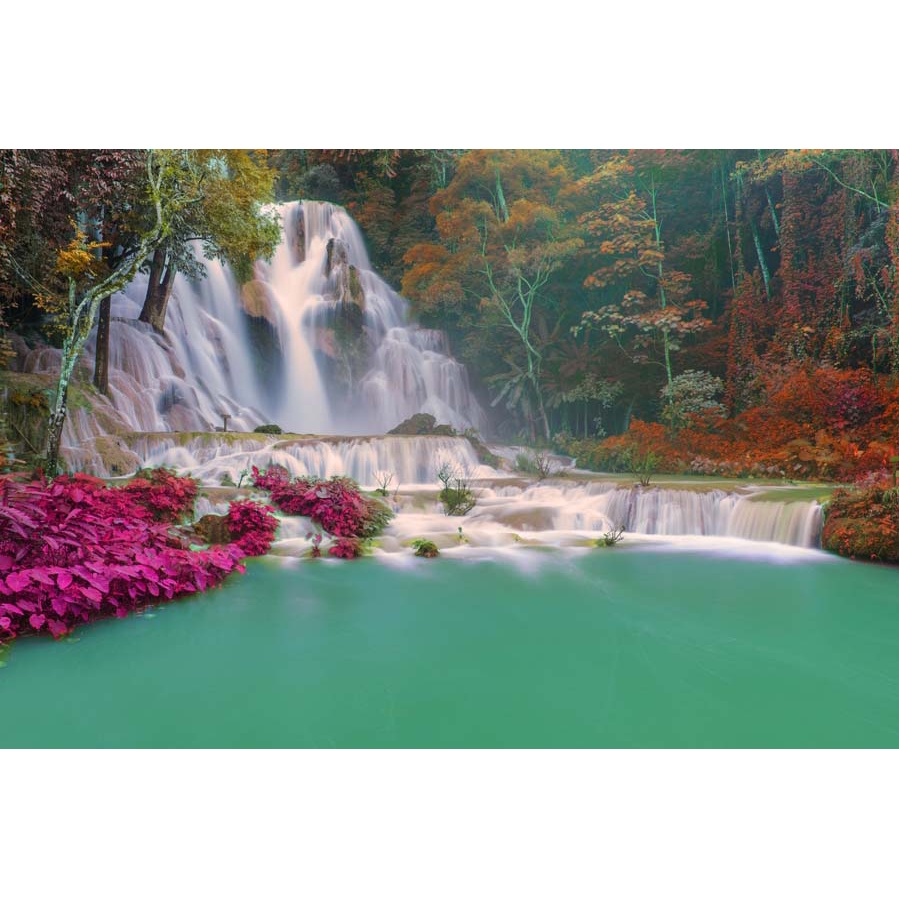 Tranh dán tường 3d thác nước thiên nhiên kỳ vĩ với núi non trập trùng