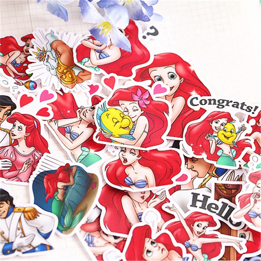 ❀ The Little Mermaid Princess - Ariel Diary Manual Giấy và decal dán tường ❀ 40Pcs/set Disney Princess DIY Decor Stickers XX01183