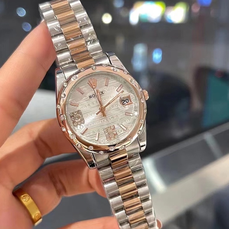 Đồng Hồ Đeo Tay Rolex Log Series 36mm Đính Kim Cương Giả Bằng Thép Không Gỉ Thời Trang Cho Nữ