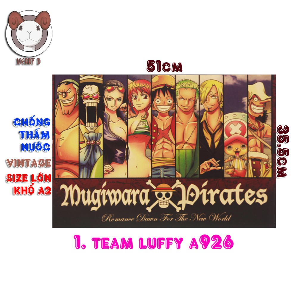 Poster 51x36cm ONE PIECE CHỦ ĐỀ Vintage - Hình Vua Hải Tặc - TEAM LUFFY - TEAM THẤT VŨ HẢI - SHANKS - ACE - LUFFY