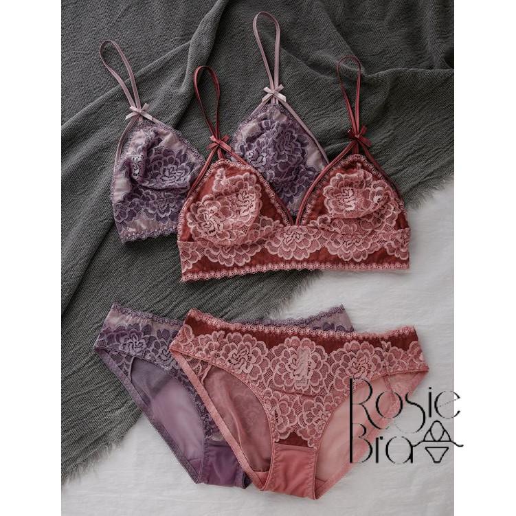 Bộ Đồ Lót Bralette Không Đệm Ren Hoa Cẩm Chướng S316