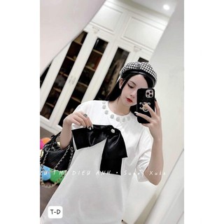 Áo phông nơ cổ đính đá